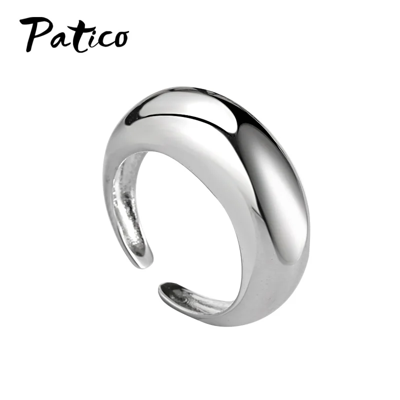 PATICO High Polish Cambered Pattern Gold Ring Geometric Free Size Finger Open Ring For Women Men Party Jewelry