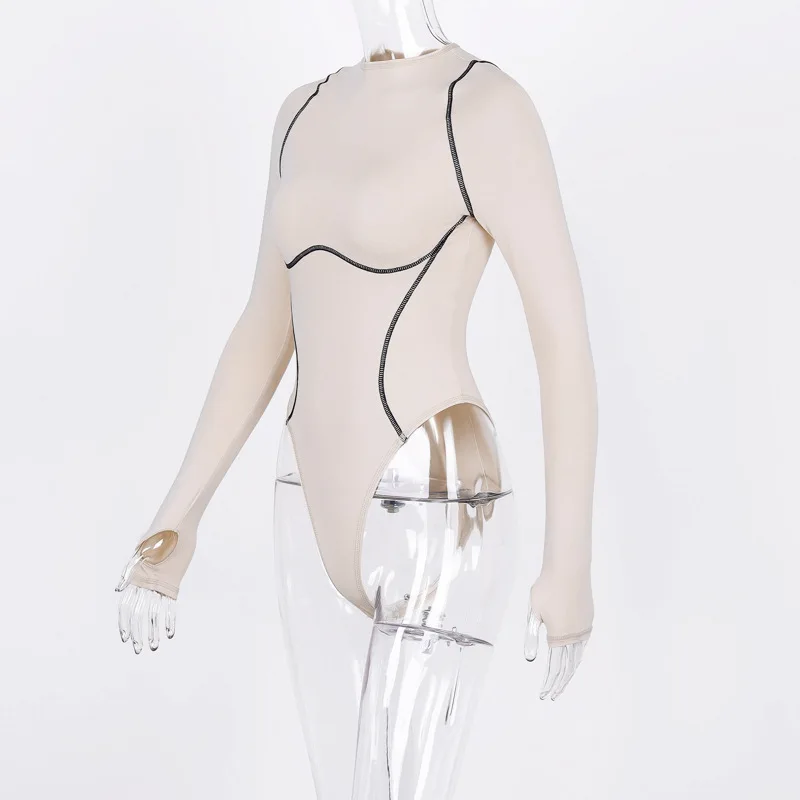 

2019 Autumn Seamless Connection Bodysuits Fashion Slim O-neck Long Sleeve Jumpsuit Basic Office Lady Rompers