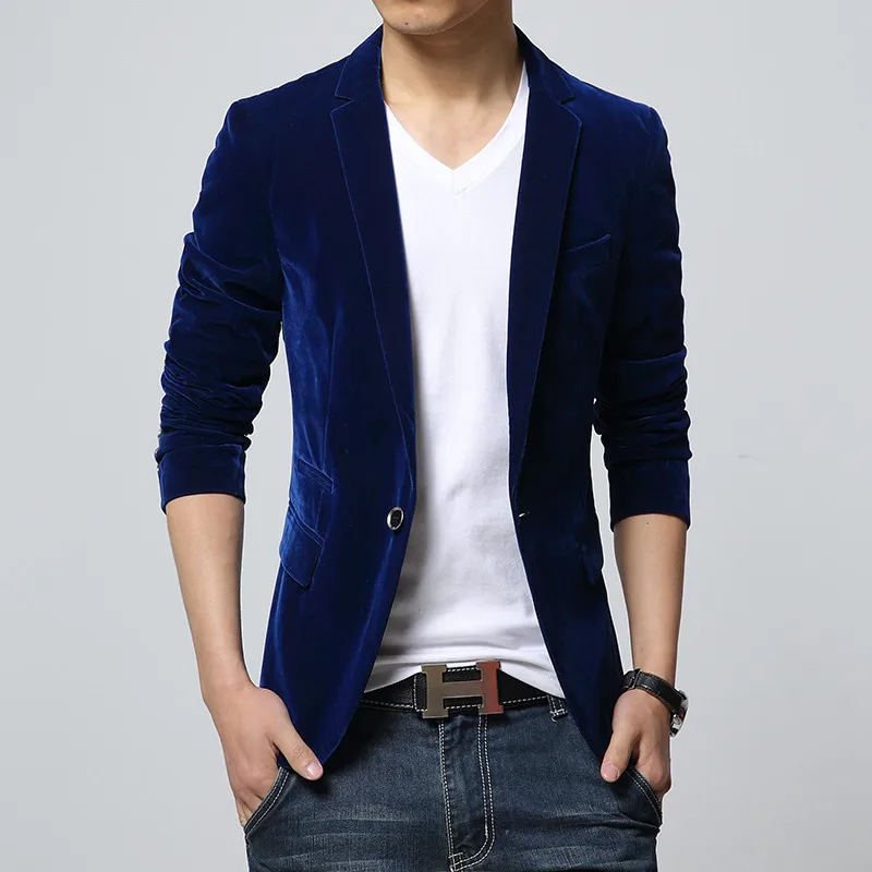 Top Men Winter Autumn M-4XL Blazer Slim Fit Navy Red Black Colors Suit Velvet Free Shipping | Мужская одежда