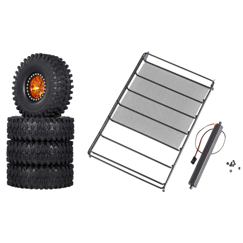 

P860016 Roof Rack For RGT EX86100 RC With 4PCS Metal 1.9 Beadlock Wheel Rim Tires Set For 1/10 RC Crawler Car