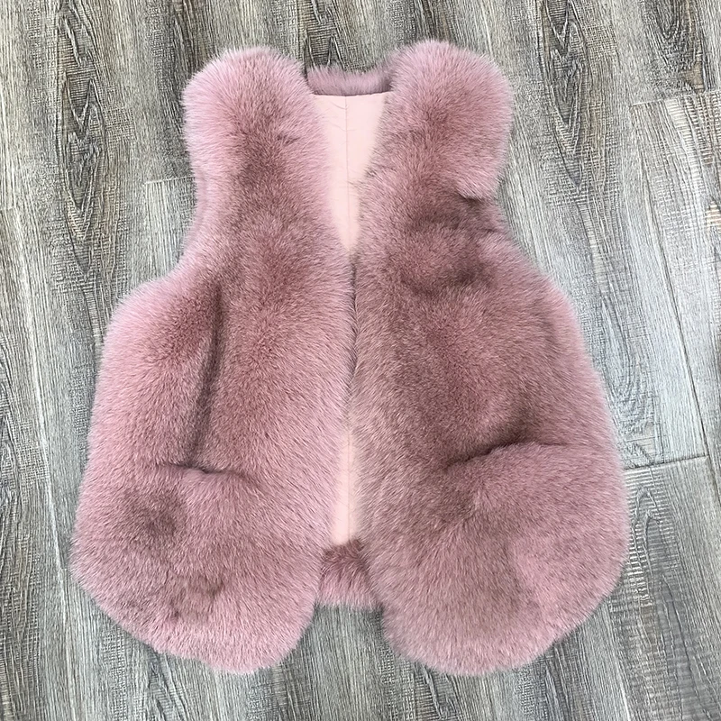 Кораллово-Красный Rf1936 полный жилет из лисьего меха женские большие карманы натуральный мех жилет Модные зимние жилеты из лисьего меха женские - Цвет: Кораллово-Красный