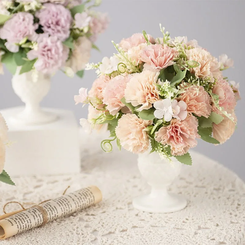 

1 Bunch 7-Heads Carnations Home Wedding Decoration Artificial Silk Flower Hand Holding Bride Bouquets Table Decorations 30cm