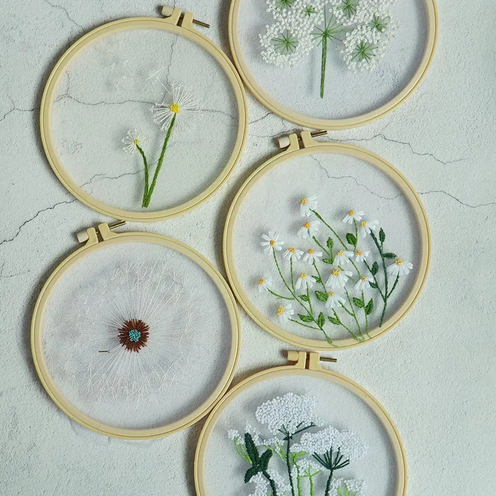 

Simple Mesh Embroidery DIY Flowers Painting Full Needlework Stitch Diy Embroidery Sets Cross Embroidery For Beginners Kits T9W1