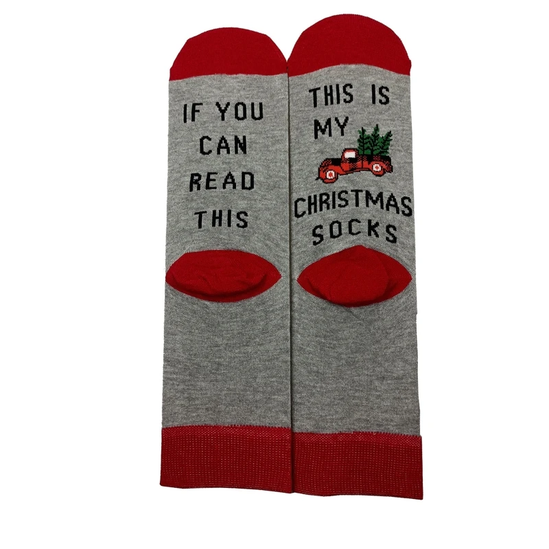 

Unisex Novelty Christmas Crew Socks If You Can Read This Red Print Hosiery X5XD