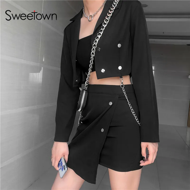 Новый сексуальный черный комплект из двух предметов женский пиджак и юбка 2 с