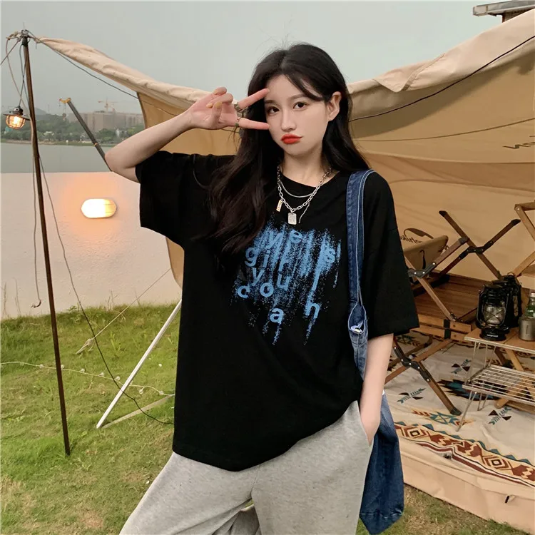 

4459 new design sense niche graffiti printing outer wear short-sleeved T-shirt