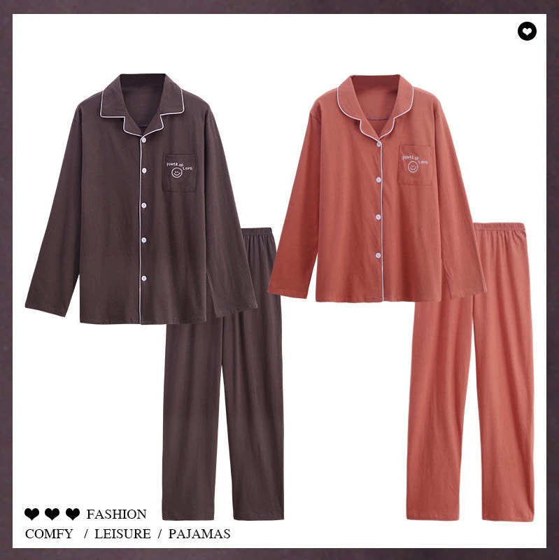 Pajamas Spring and Autumn Cotton Men Loose Large Yards Lapel Long-sleeved  Women Pajamas Sweet Cotton Home Wear Couple Pajamas