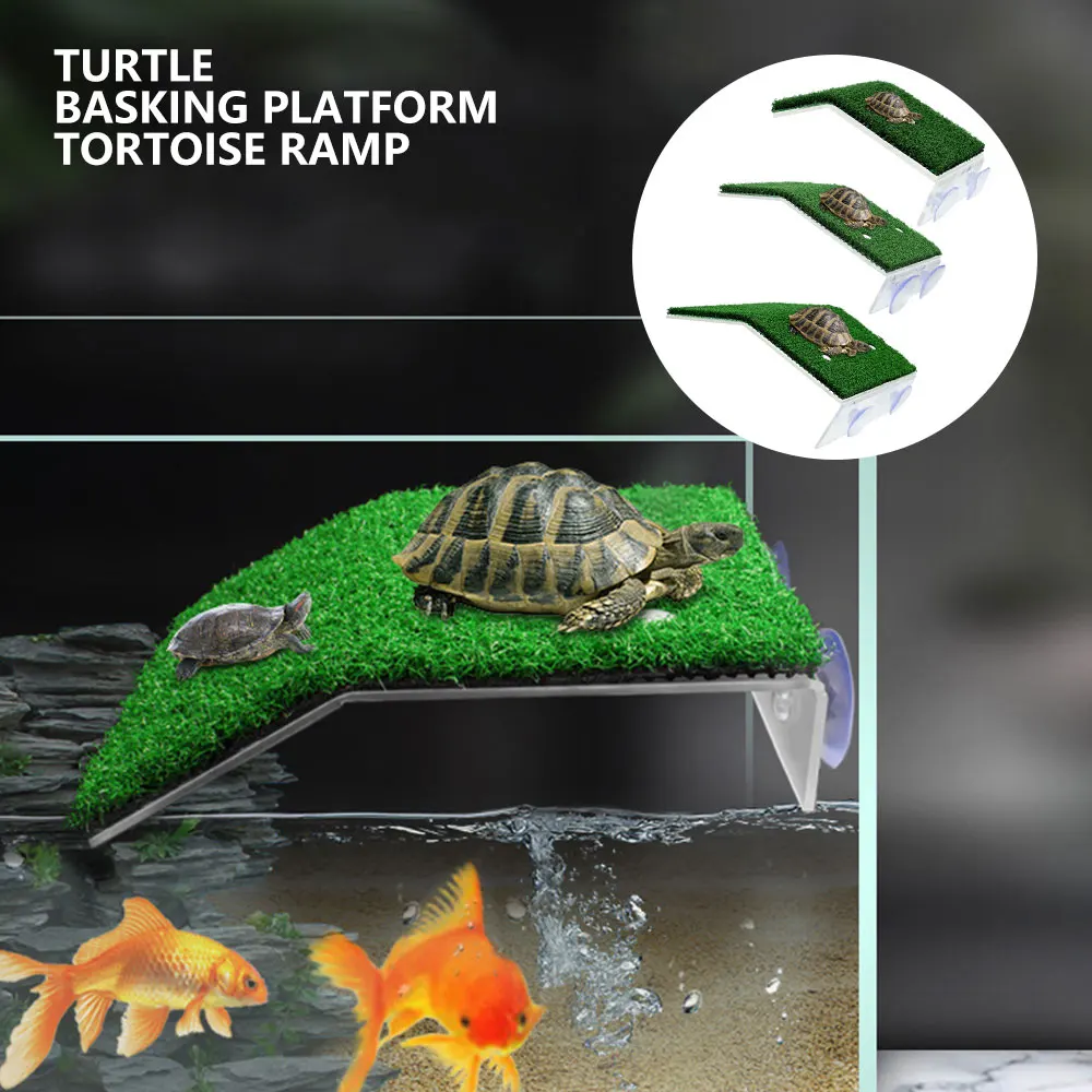 Turtle Basking Platform Tortoise Ramp Reptile Tank Ladder Climbing Resting Terrace Simulation Lawn Aquarium Decoration