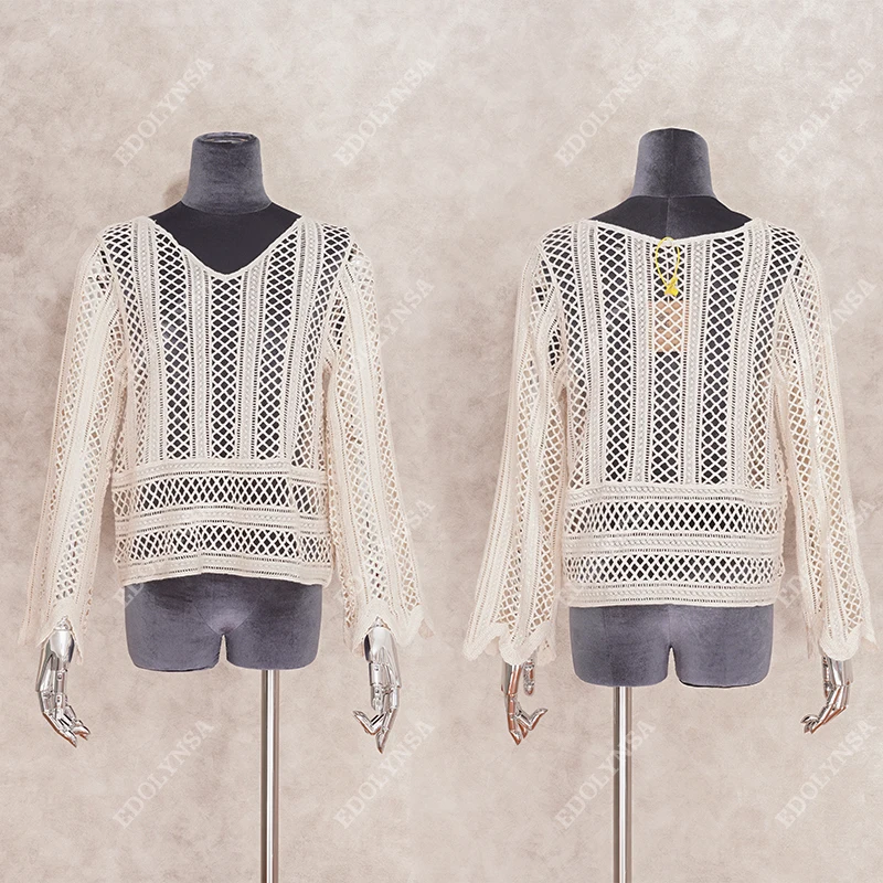 Вязаное крючком летнее пляжное платье накидка пикантная сетчатая вязаная туника