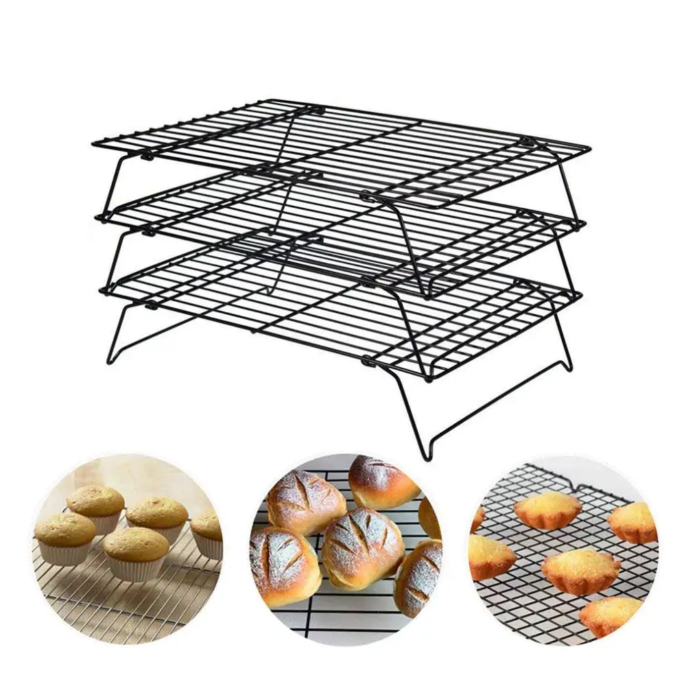 

3-Tier Cooling Rack Stackable Non-Stick Cross Grid Cookie Cooling Rack Stand Baking Tray Supplies Net Mat Holder Dry Cooler