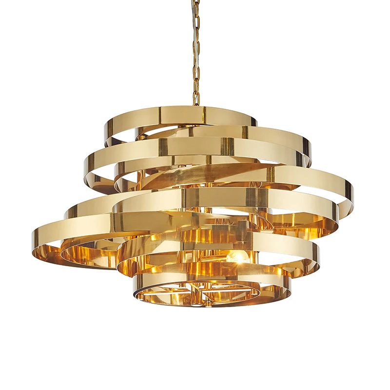 

Modern LED decorative art chandelier stainless steel gold-plated round design chandelier E14 lamp corridor living room lighting