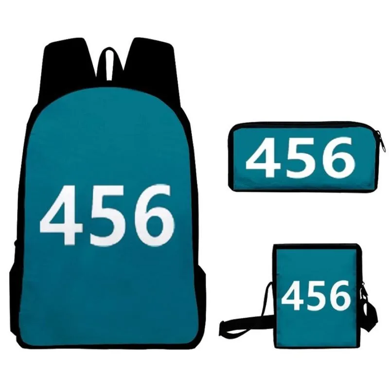 

Squid Game Backpack 3pcs/Set Korean Drama Women's Backpack 456 001 Oxford Cloth Student Bag Sports Crossbody Bag Hot Sale