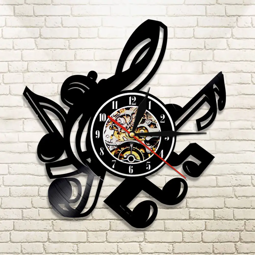 Настенные часы в виде скрипичного ключа виниловый декор винтажном стиле ноты для