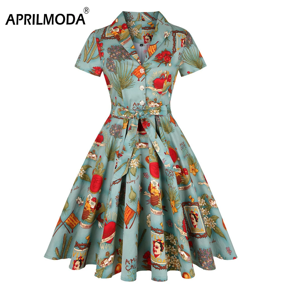 50s 60s винтажные платья ретро Pin UP 4XL размера плюс Туника Женская Jurk осень зима