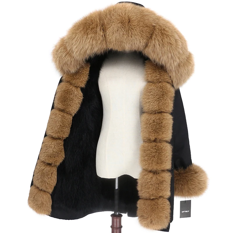 black black camel OFTBUY Водонепроницаемый верхняя одежда с натуральным мехом пальто Длинная парка зимняя куртка Для женщин с натуральным лисьим мехом на капюшоне уличная Съемная бренд - Цвет: black black camel
