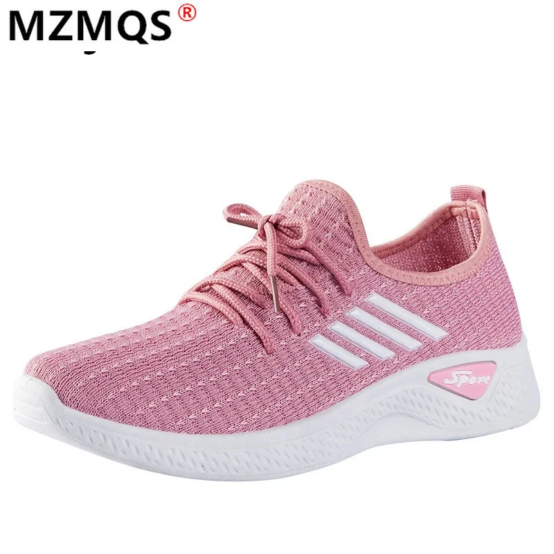 

2021 Fashion Women Casual Shoes Comfortable Breathable Mesh Fly Woven Shoes Woman Spring Lace-up Platform Sneakers Women Tenis
