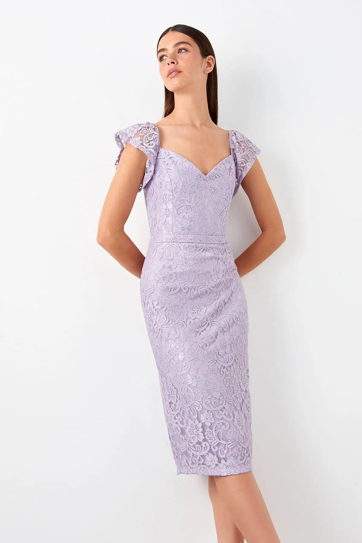 Trendyol сиреневое кружевное платье TPRSS19EL0538|Женские платья| |