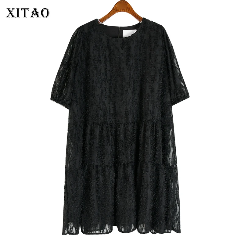

XITAO, плиссированное Сетчатое платье, Модное Новое шифоновое платье с кисточками, пуловер, черный, маленький, свежий, 2021, летнее свободное пла...