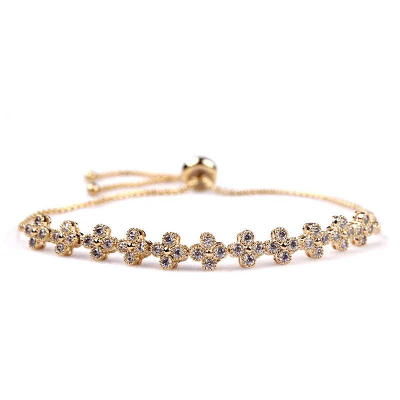 

LISM classic hot selling copper inlaid zircon four petals ladies simple wild bracelet gift fashion jewelry