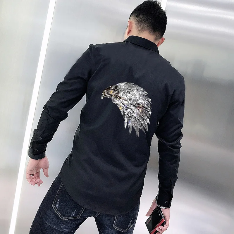 

Golf Animal Pattern Hot Diamond Design Young Men's Shirt Fashion Brand Trend Hip-Hop Youth Breathable Long Sleeves