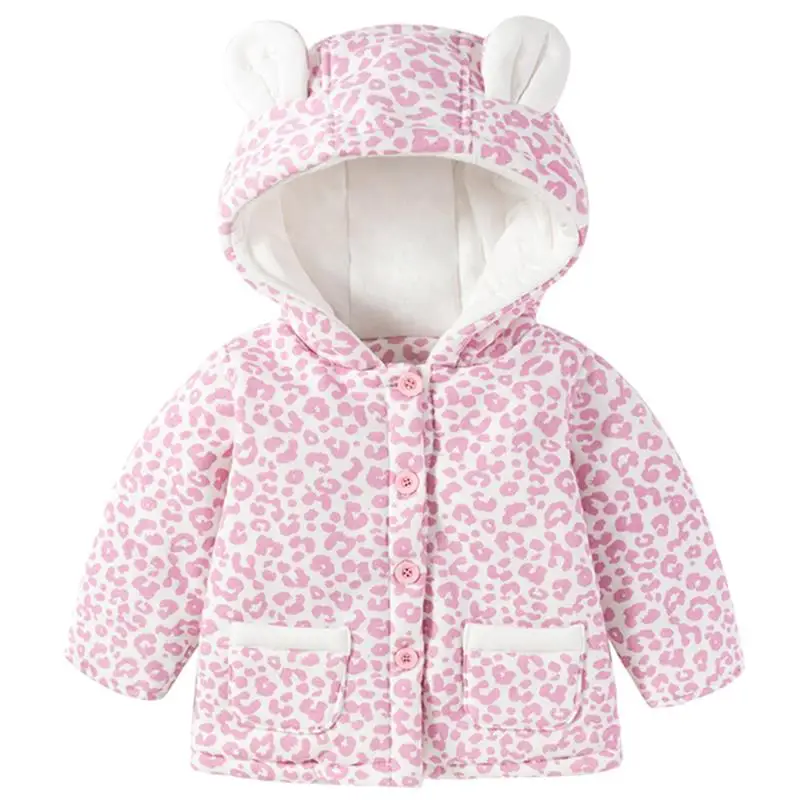 Famuka/осенне зимняя одежда для малышей теплое пальто розового цвета с леопардовым