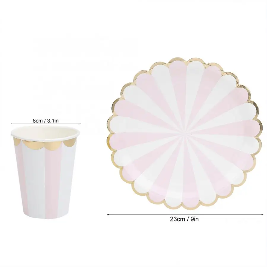 Одноразовые тарелки бытовые золотые штампованные одноразовые бумажные и чашки