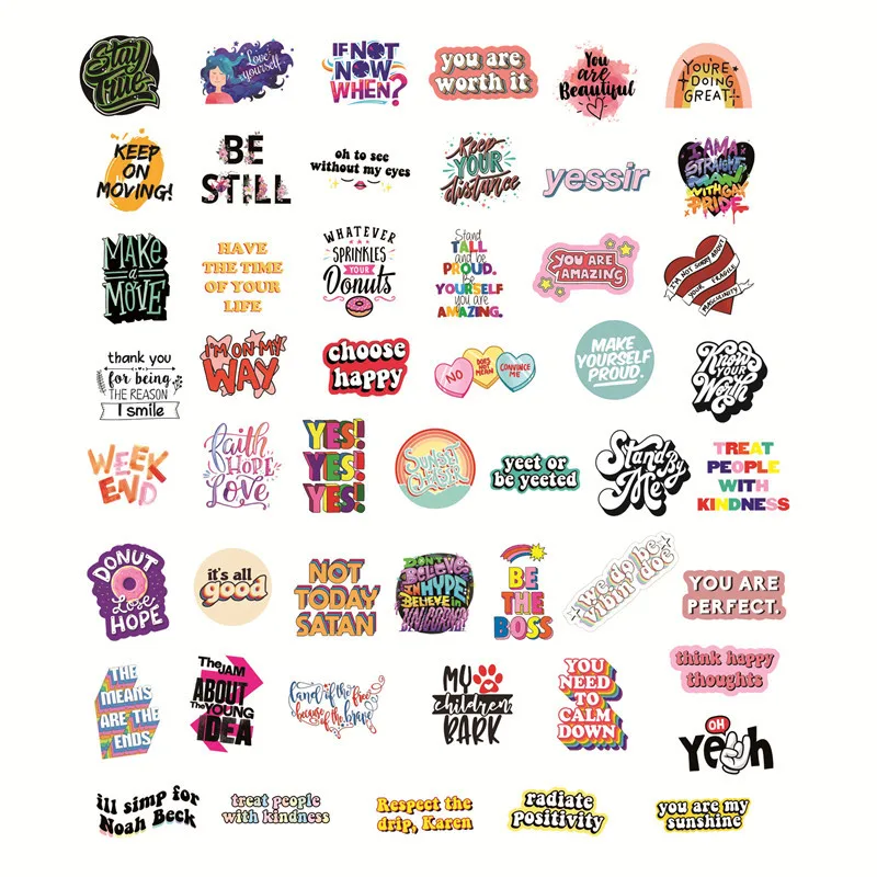 Pegatinas de frases motivadoras coloridas, calcoman&iacute;as inspiradoras, calcoman&iacute;a positiva para bricolaje, port&aacute;til, sala de estudio, &aacute;lbum de recortes, grafiti, 10/50 Uds.-4
