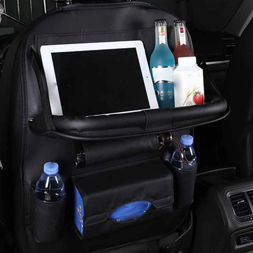 

Car Backseat Organizer Car PU Leather Seat Back Snack Umbrella Storage Bag Organizer with Foldable Table Tray with Tablet Holder