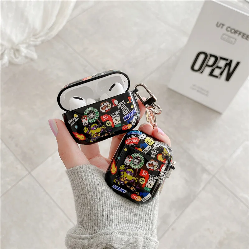 

For Apple Airpods 3rd Generation Cartoon Tide Brand Label Earphone Case for Apple Airpods Pro 2 1 with Keychain Earphone shell