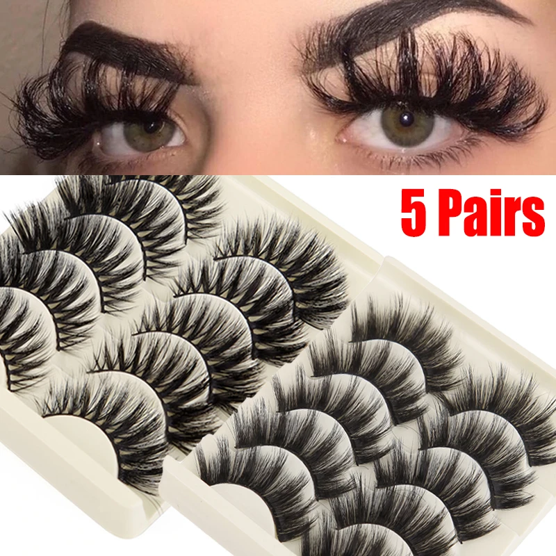 

3D False Eyelashes 5 Pairs Imitation Mink Hair Handmade Natural Long Soft Wispies Fluffies Series Eyelash Makeup Extension Tools