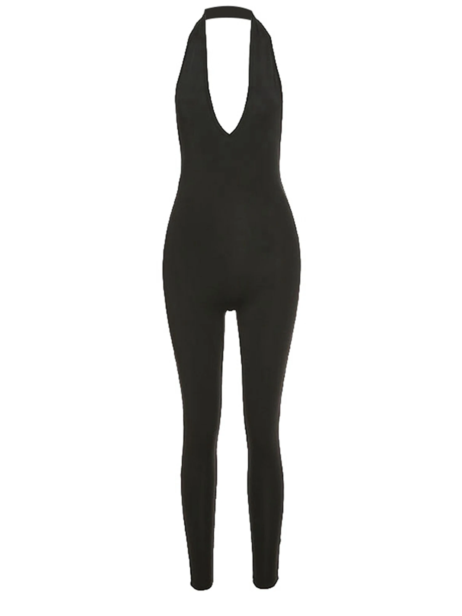 

Sexy Solid Halter V Neck Skinny Jumpsuits 2020 Summer Women Backless Stretchy Club Party Romper Streetwear