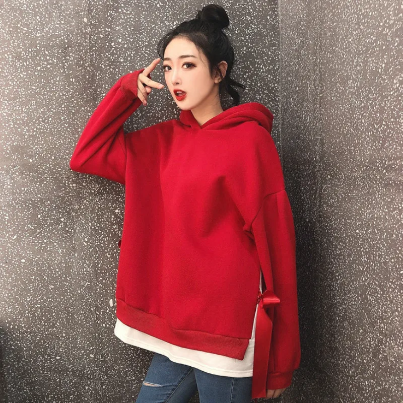 Hoodies Women Hooded Solid High Quality Warm Korean Style Loose Drawstring Harajuku Womens Casual Students Thicker Velvet Girls