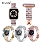 Роскошный Алмазный ремешок correa для apple watch series 7 6 SE 5 4 браслет из нержавеющей стали для iWatch 40 мм 44 мм 41 мм 45 мм