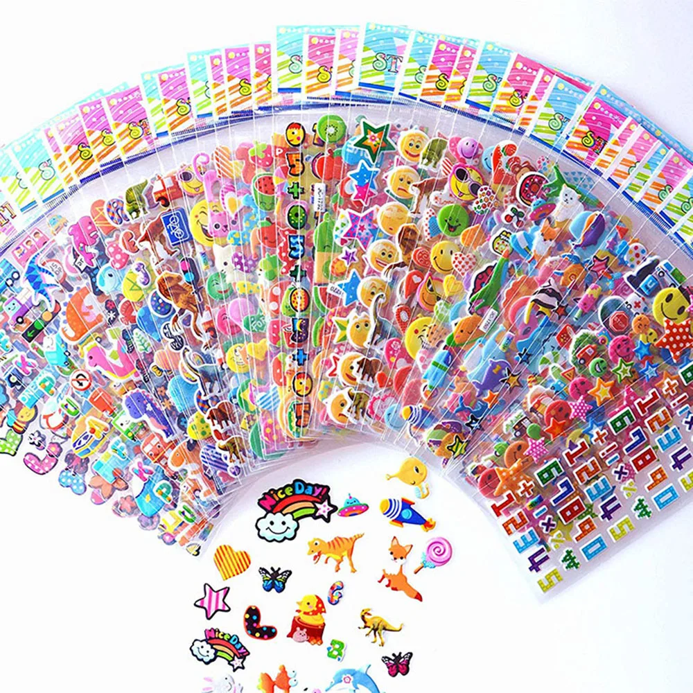 

20 Sheets/lot Cartoon Stickers 3D Cartoons Characters Princess Random Puffy Sticker Gifts For Girls Boys Festival Party Stickers