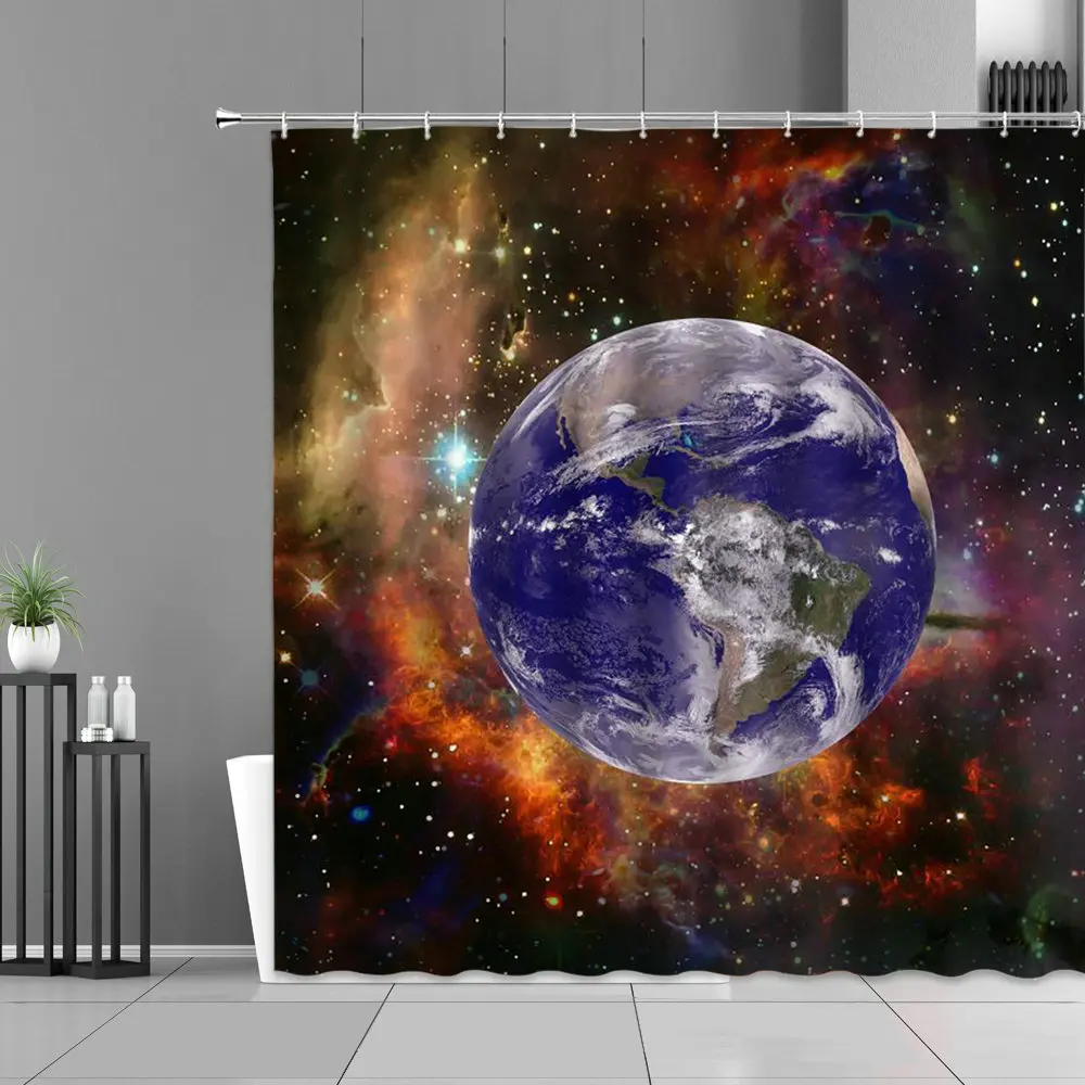 

Shower Curtains Polyester Waterproof 3D Printing Blue Globe Shower Curtains Bath Screens Home Decor Background Curtain With Hook