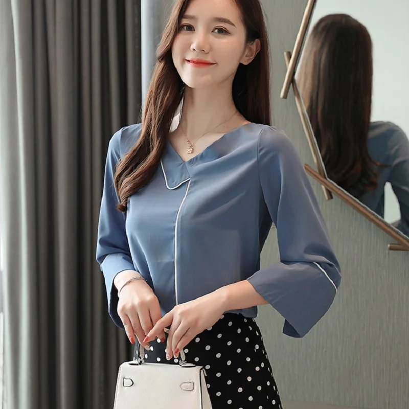 Женская блузка с v образным вырезом модная женская рубашка 2020 одежда в Корейском