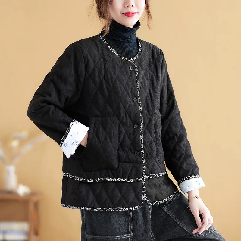Autumn and winter new retro ethnic style quilted padded jacket women casual warm short padded jacket  coat women