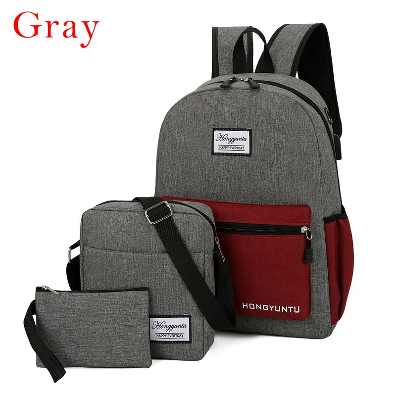 gray3 MoneRffi зарядка через usb холст рюкзак 3 шт./компл. Для женщин школьные женские школьные сумки, школьные рюкзаки для девочек-подростков человек Студент Книга сумка обувь мальчиков - Цвет: gray3