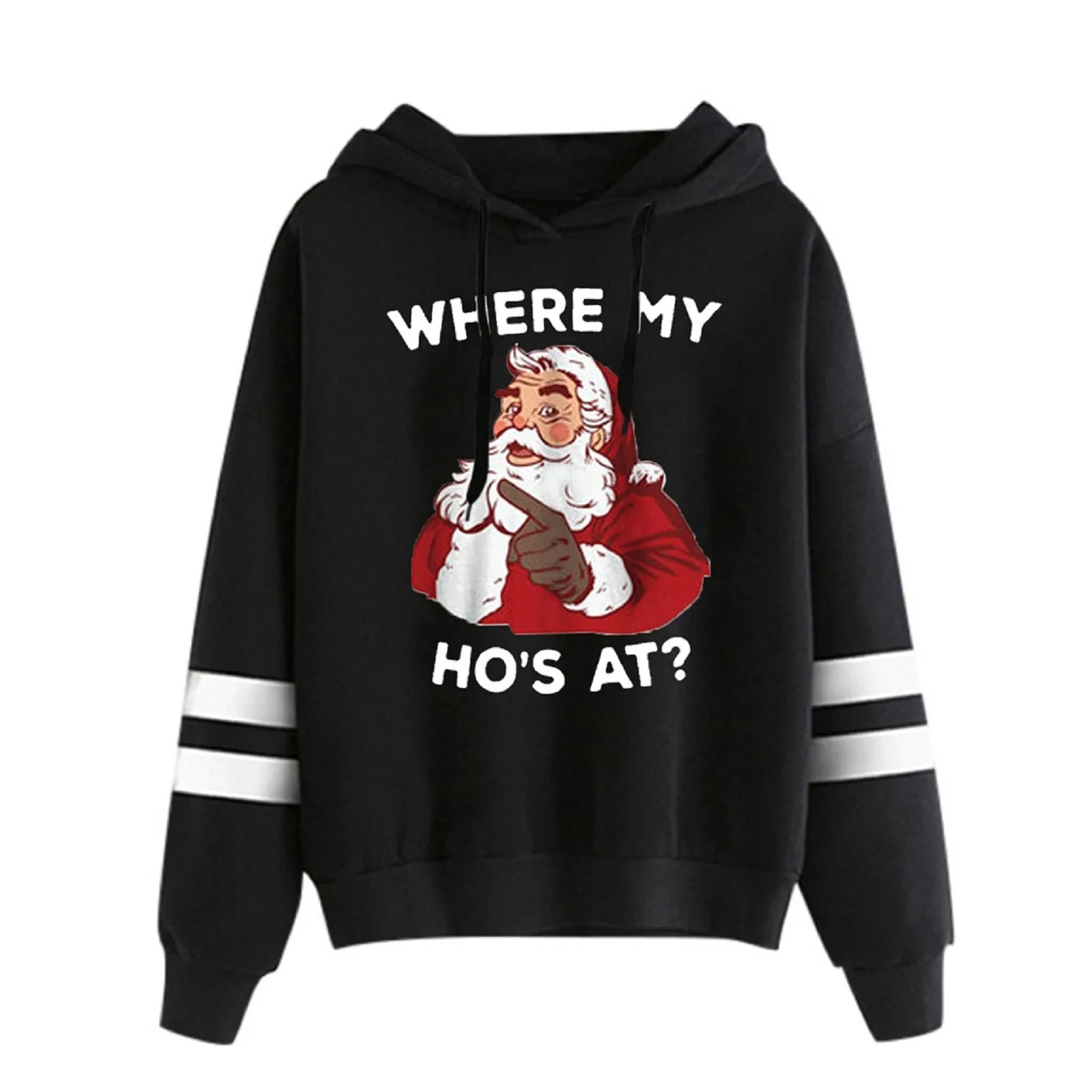 Women Long Sleeve Hooded Sweatshirt Christmas Print Drawstring Hoodies Pullover Tops Casual Loose Oversized Sweatshirts Fashion