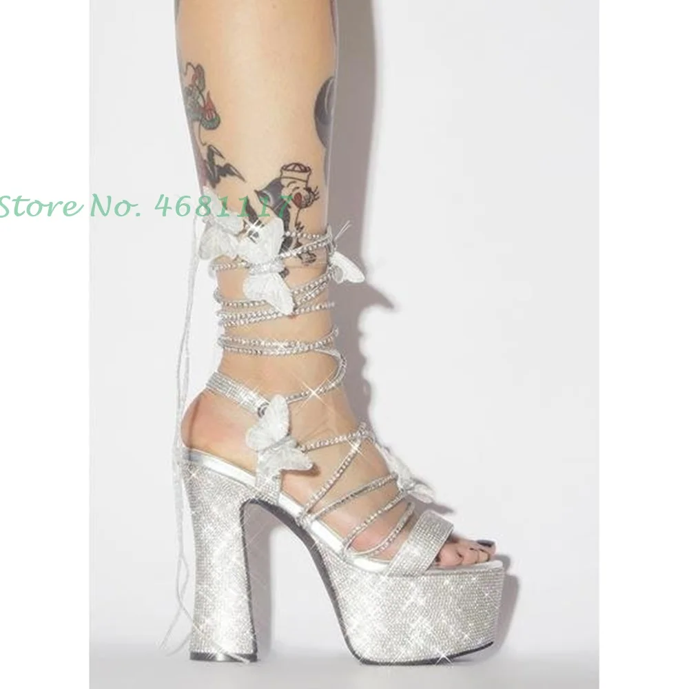 Женские босоножки на платформе серебристые сандалии с открытым носком массивном