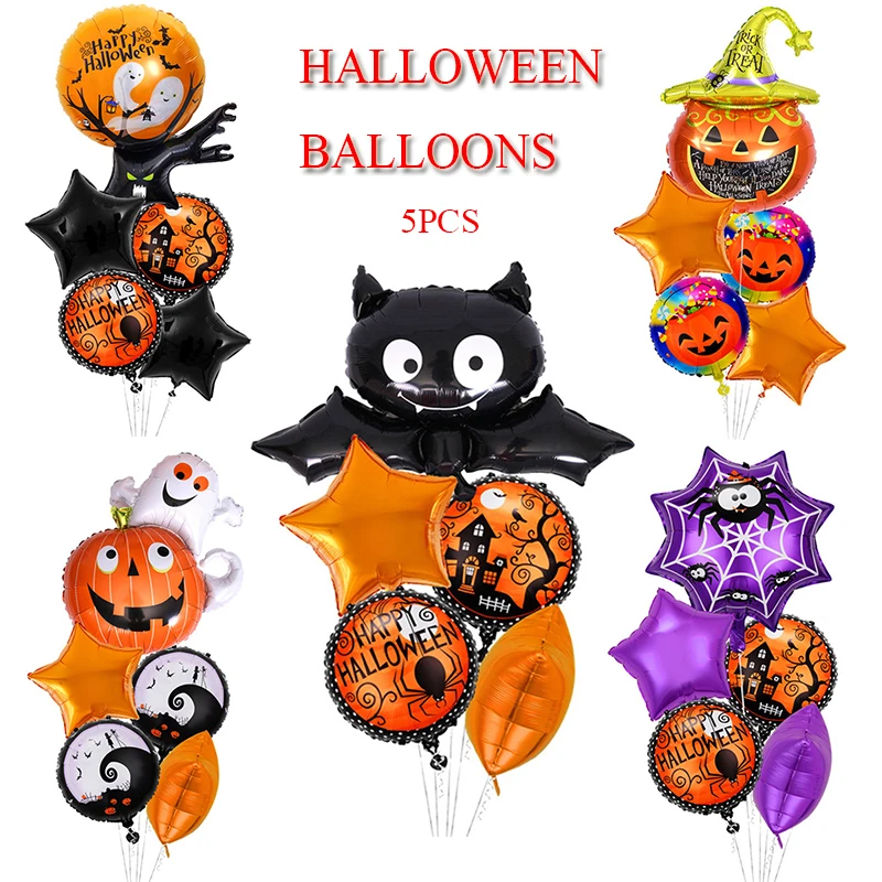 

Halloween Decoration Foil Balloon Air Balloons Pumpkin Spider Halloween Balloons Helium Balloon 5pcs Toys Party Supplies