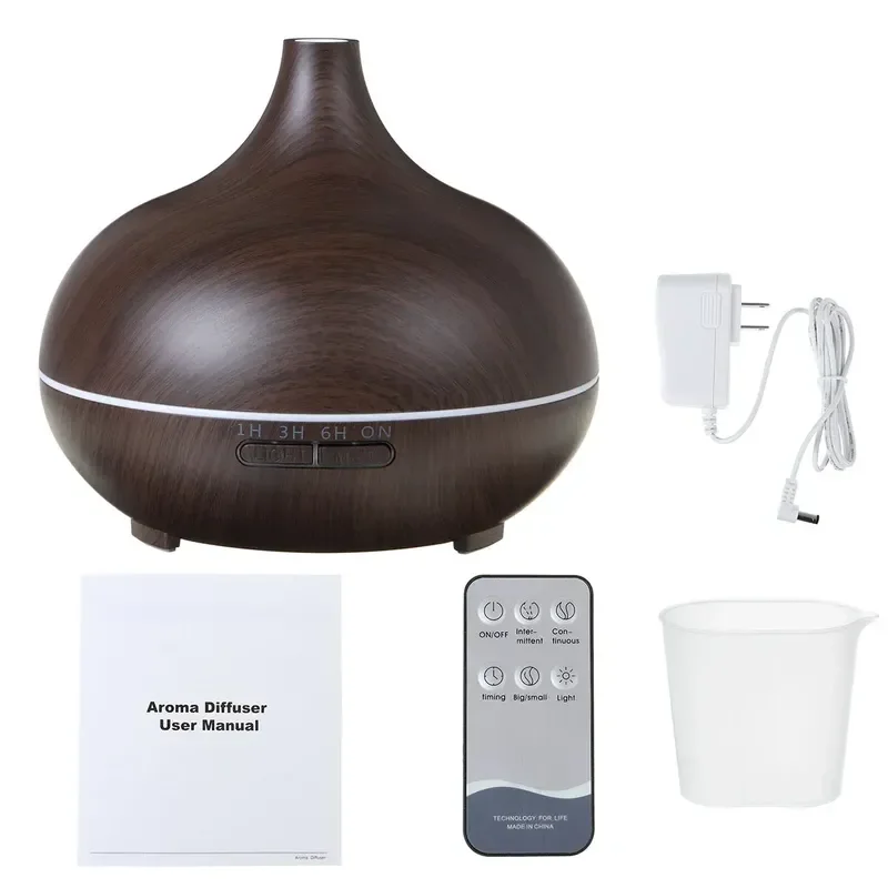 

550ML Aroma Air Humidifier Wood Grain with LED Lights Essential Oil Diffuser Aromatherapy Electric Mist Maker for Home