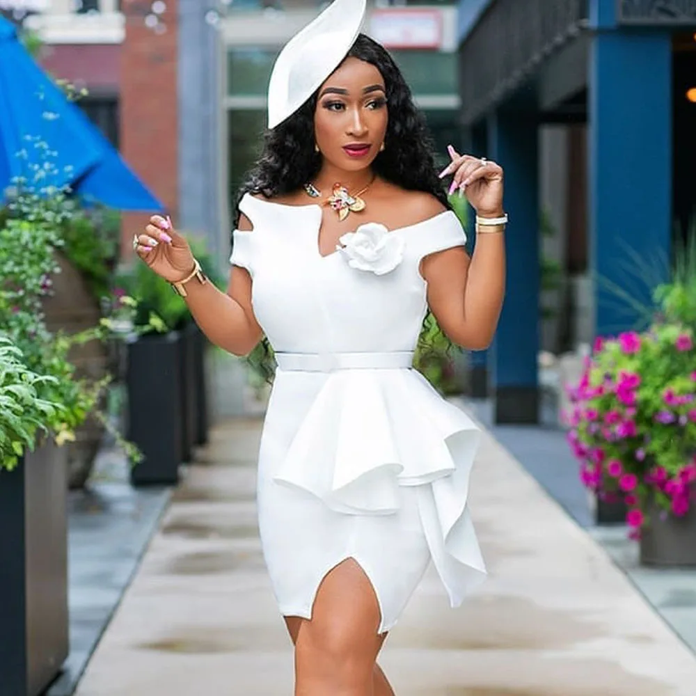 Африканское женское белое короткое вечерние с оборками сексуальное