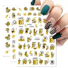 3D-Наклейки для ногтей, Переводные, золотые, кленовые листья, черные, золотые, цветочные удержания, наклейки для художников, осенняя Фольга для ногтей, аксессуары для дизайна ногтей