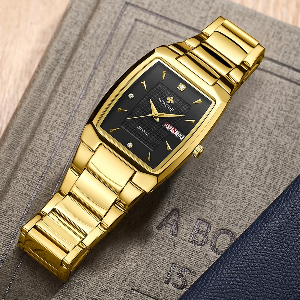 Часы мужские WWOOR кварцевые водонепроницаемые из нержавеющей стали с календарем |