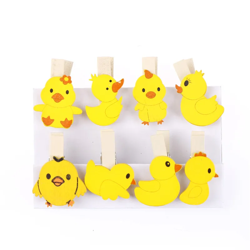 

8x Yellow Duck Chicken Wood Clip Photo paper Clothespin Craft Clips Party decoration