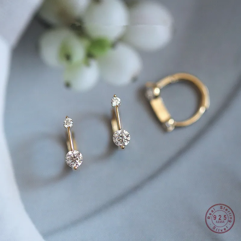 

925 Sterling Silver Simple Shiny Srystal U-shaped Earrings Women Punk Hip Hop Street Art 14k Gold Jewelry Girlfriend Gift