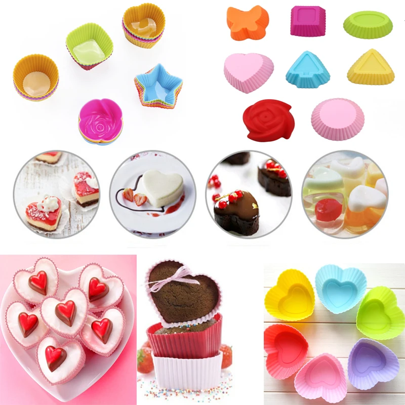 

Hot 5PCs/Lot Heart Shape Silicone Mini Cupcake Liners Cake Tools Reusable Cake Mold Cupcake Muffin Cups Baking Tool Molds