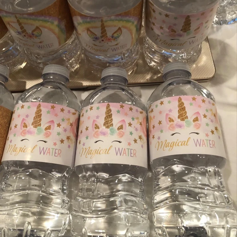 24 шт. наклейки на бутылку воды с единорогом днем рождения вечерние для детской
