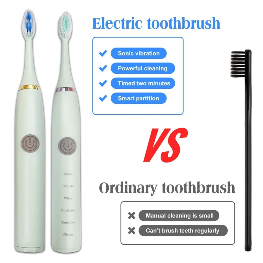 

2021 New Sonic Electric Toothbrush IPX 7 with 4 Brush Heads Battery Power Oral Hygiene Dental Care Tools Smart Toothbrush